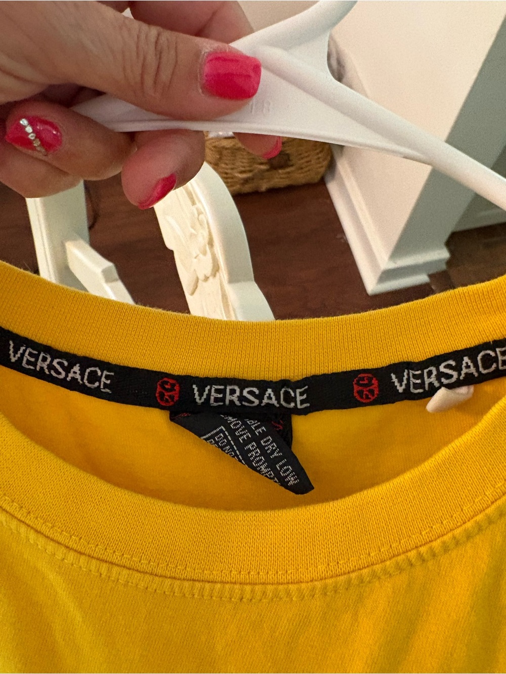 Versace Yellow Short Sleeve Logo Tee with Blue Embroidery - Picture 6 of 9